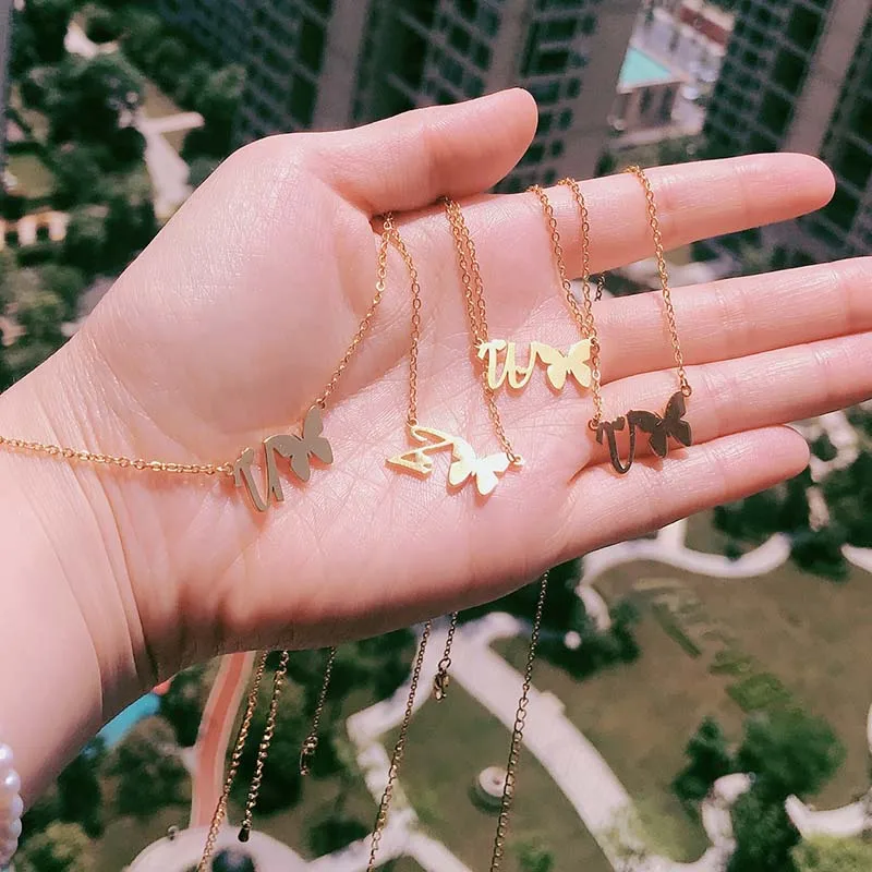 Ожерелье с бабочкой для женщин ожерелье из нержавеющей стали золотого цвета