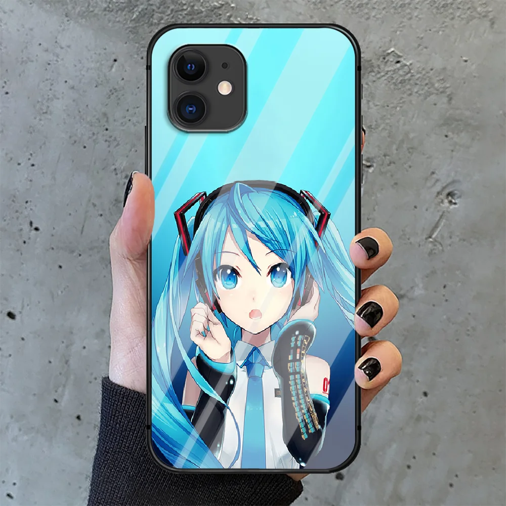 

Cute Miku Anime Phone Tempered Glass Case Cover For IPhone 6 6S 7 8 11 12 X Xr Xs Se 2020 Pro Max Plus Mini Bumper Coque Cell