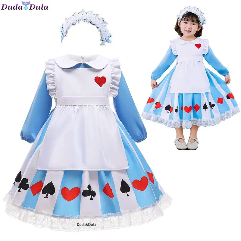 Halloween Kids Girls Anime Alice Birthday Party Dress Child Sissy Maid Lolita Cosplay Costume Princess Dress Maid Clothes