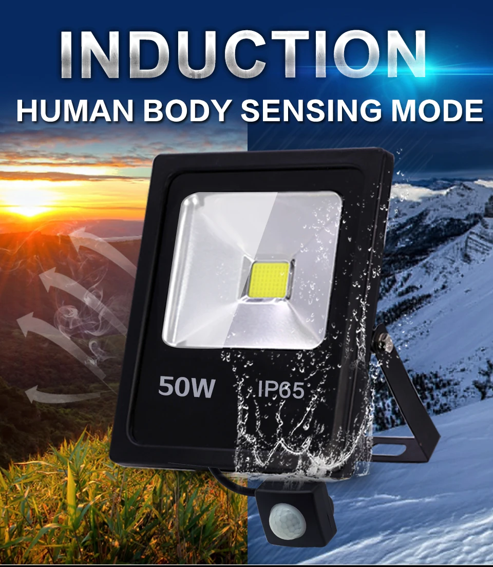 LED Flood Light 10w 30w 50w led exterio light outdoor WaterproofIP65 220V led reflectorr Lmap Motion Sensor Floodlight Spotlight
