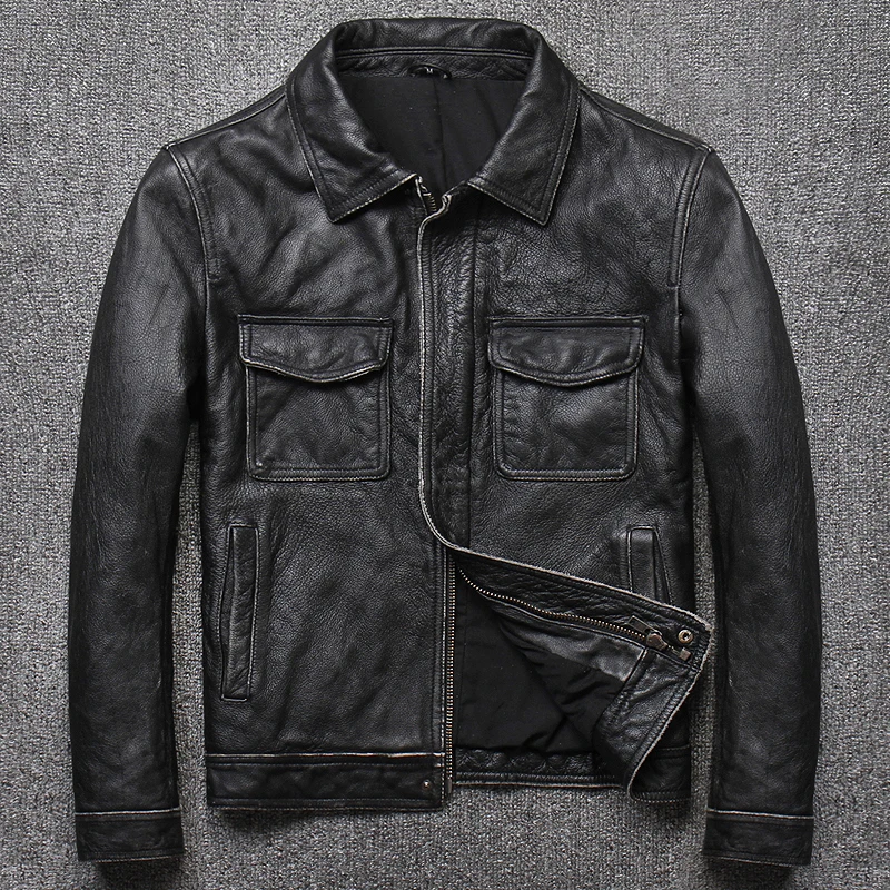 

Jacket Genuine Cow Locomotive Cowhide Leather Jackets Vintage Motorcycle Erkek Deri Mont U-1790 KJ1454