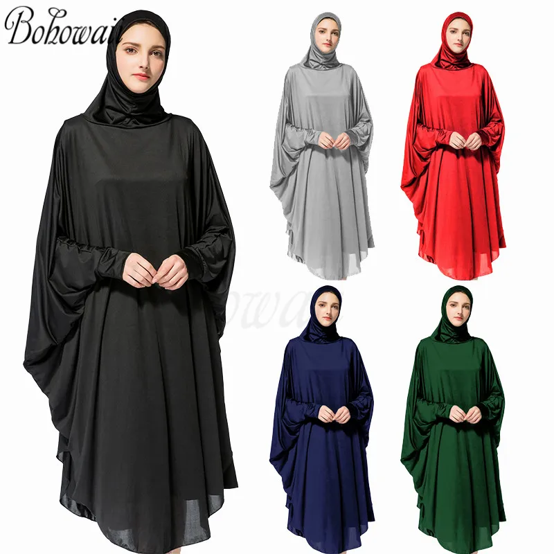 Модная женская молитвенная одежда BOHOWAII, мусульманские платья с хиджабом, рукавом летучая мышь, женская одежда