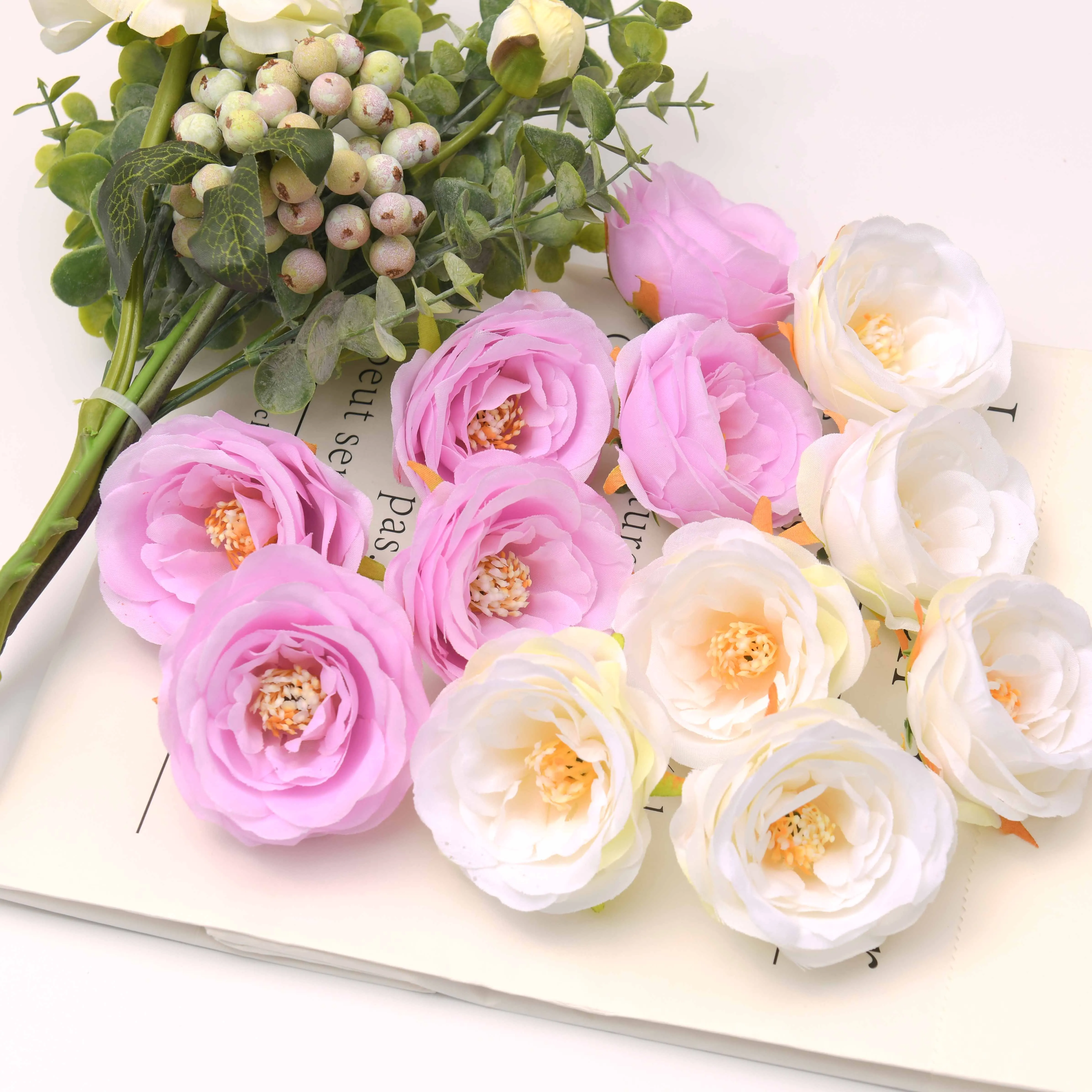 

30pcs Artificial Peony White Silk Flower Heads For Wedding Home Decoration DIY Headmade Scrapbooking Wreath Cheap fake flowers