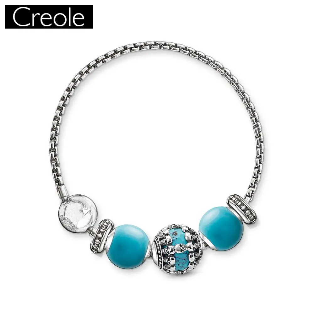 Браслеты звено цепи синий черепа 925 стерлингового серебра ювелирные изделия для