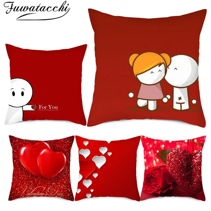 Fuwatacchi Red Sweetheart Love Printed Pillow Case Heart Picture Cushion Cover Decorative For Home Sofa Accessories | Дом и сад