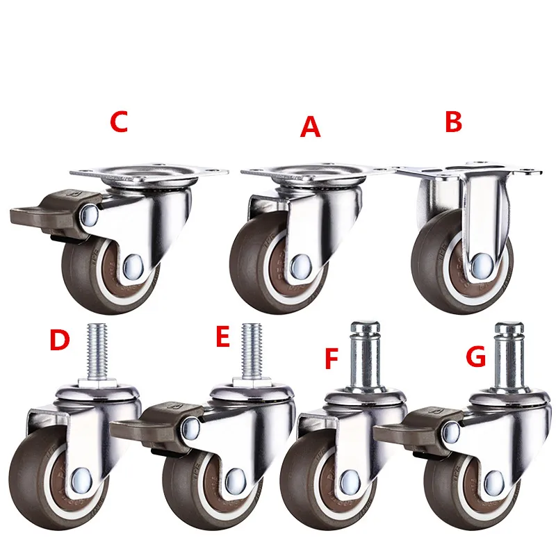 

4 Pcs 2 inch TPE ultra quiet rubber wheel bearing 160kg brake cabinet furniture casters brake wheel with screw