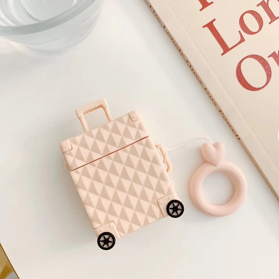 Rhombic Pink Для AirPods чехол Модный милый костюм чехол для багажника Чехол для багажа для Apple Airpods 2 защитный чехол для наушников с кольцом на палец - Цвет: Rhombic Pink