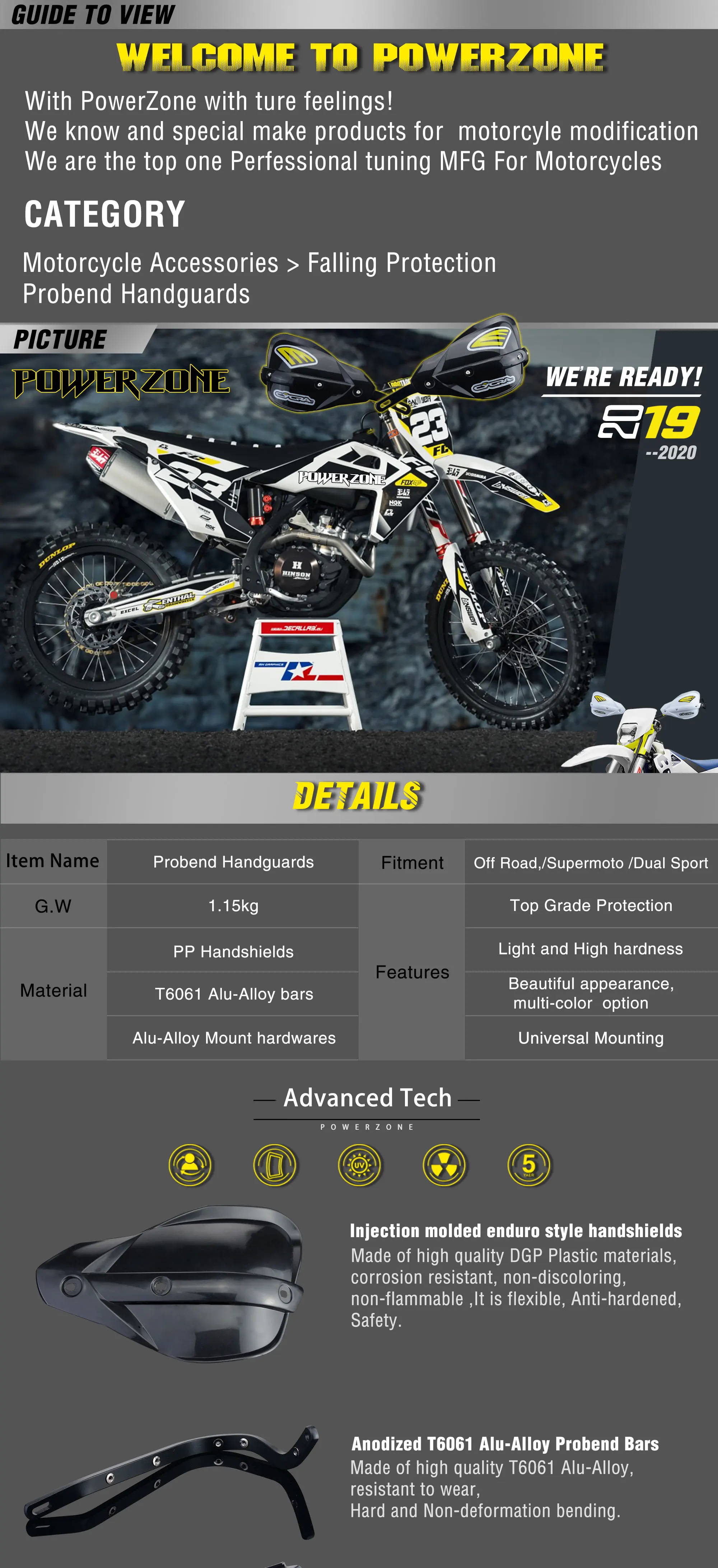 Powerzone Probend рукавицы для Honda KTM ADV EXC EnduroHusqvarna TE CRF WRF DRZ KLX Мотоцикл Байк ATV руль