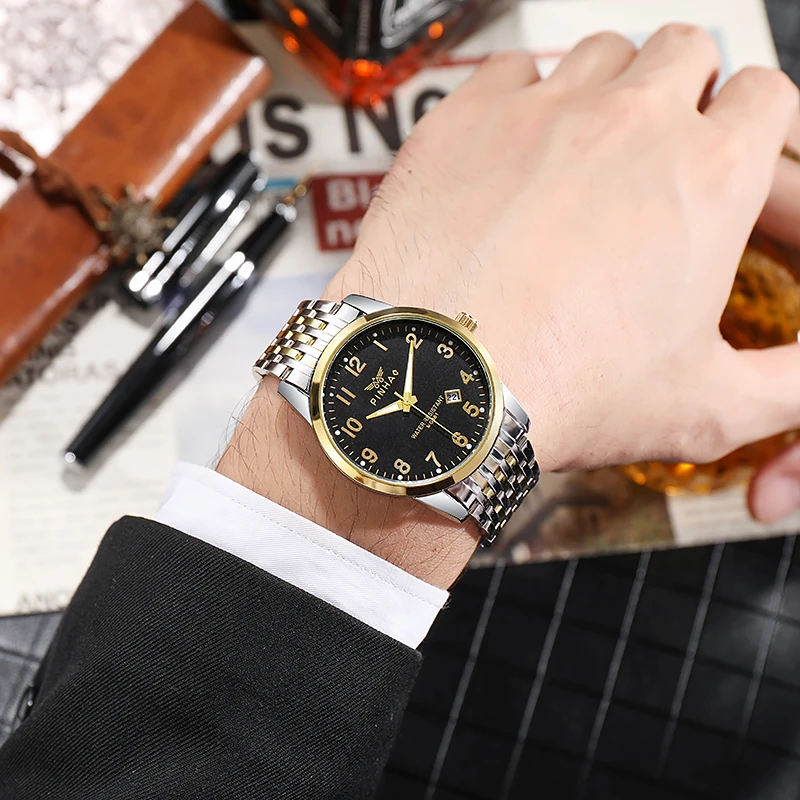 

Высококачественные модные мужские кварцевые часы с календарем, Новое поступление 2021, мужские часы, модные часы из нержавеющей стали