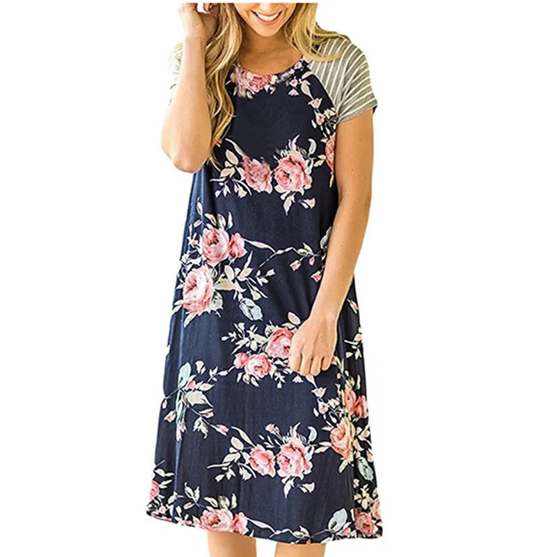 

Short sleeve round neck digital print dress