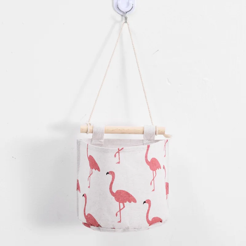 Настенная сумка для хранения из хлопка и льна с рисунком фламинго|Украшения