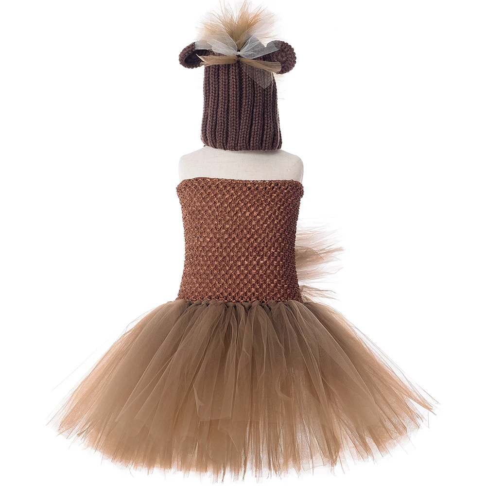 1 Set Brown Mane Horse Tutu Dress with Hat Cute Animal Pony Halloween Costume Kids Girls Birthday Party Children Clothing | Детская