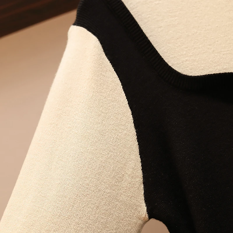 Женское трикотажное платье большого размера с фальш-вставкой средней длины