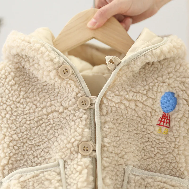 Зимние детские шерстяные куртки с капюшоном и милым рисунком стеганые теплые