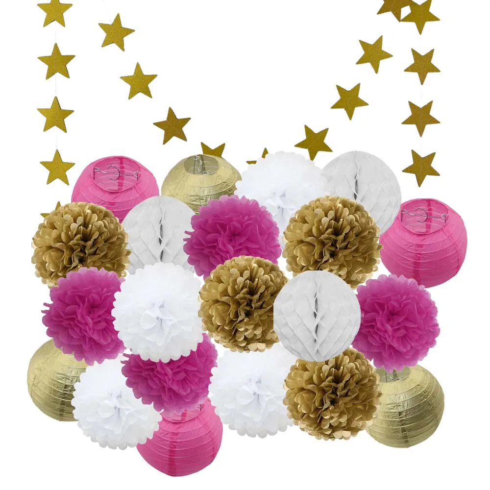Gold Rose Red Set Лидер продаж 22 шт./компл. золото/черный/белая Круглая Бумажная Фонари Выпускной 50th День рождения одолжение рождественское год висит Изделия из бумаги - Color: Gold Rose Red Set