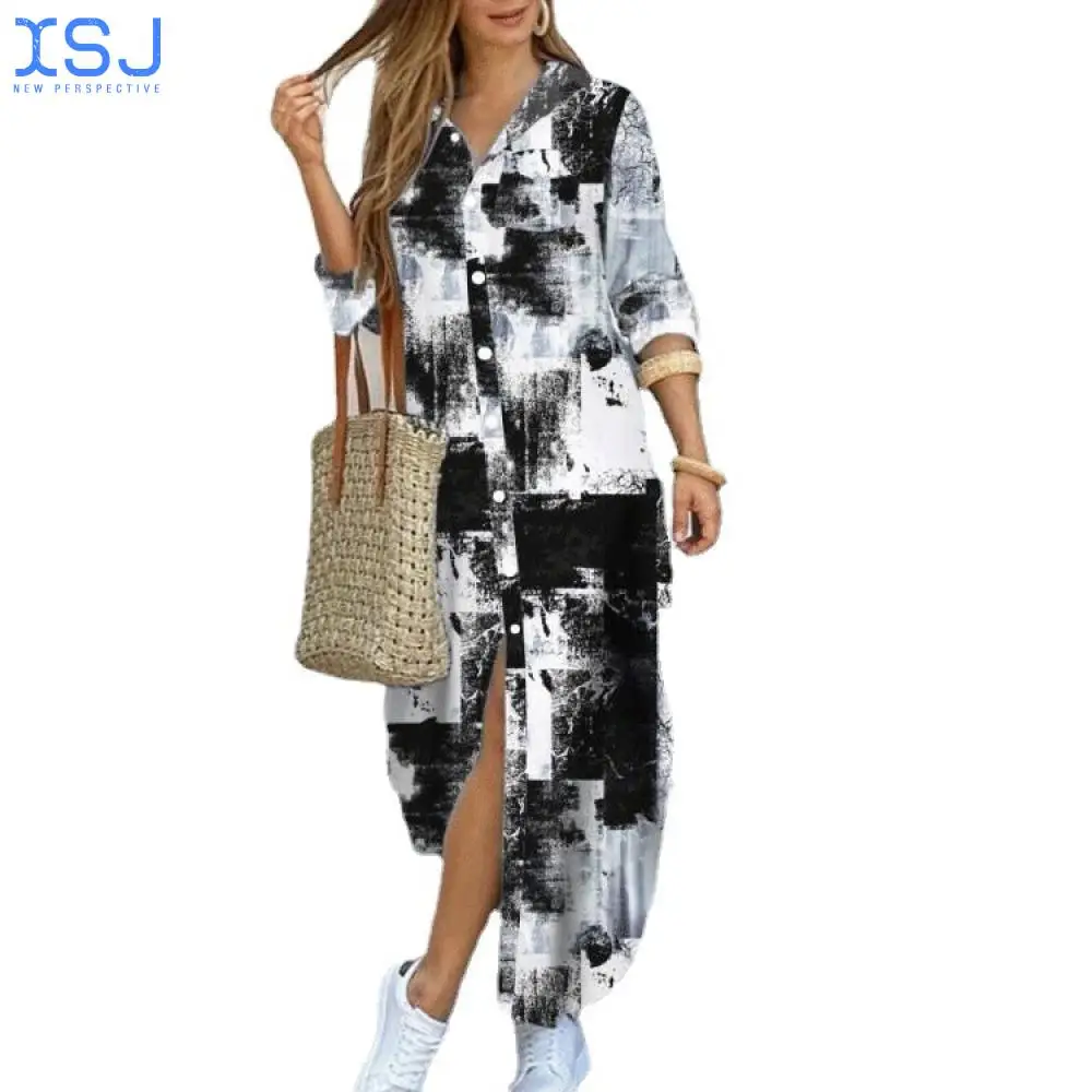 

Casual Women's Spring/summer Fashion Print Sexy Shirt Long Skirt Dress Long Sleeve Fall Laides Loose Party