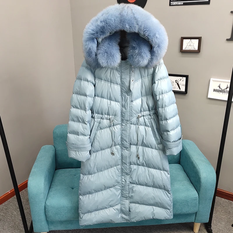 Женское зимнее пальто с воротником из 2019 натурального Лисьего меха куртка на