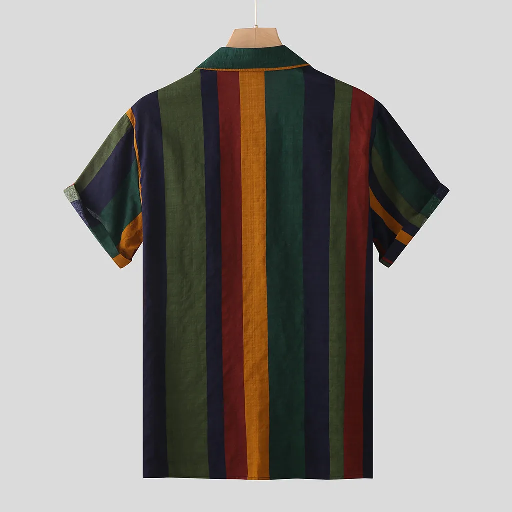 Рубашка мужская с цветными полосками Повседневная Свободная блуза отложным
