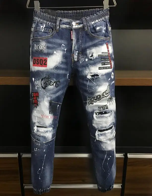 

Free Shipping Classic Authentic Dsquared2 Ripped Jeans For Men Elastic WASIT Biker Jacket Skinny Jeans DSQ2 New Arrival 2021