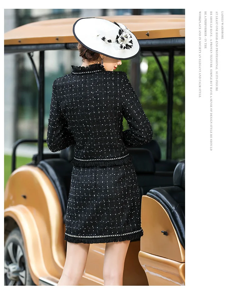 Женский твидовый офисный костюм из двух предметов приталенный клетчатый