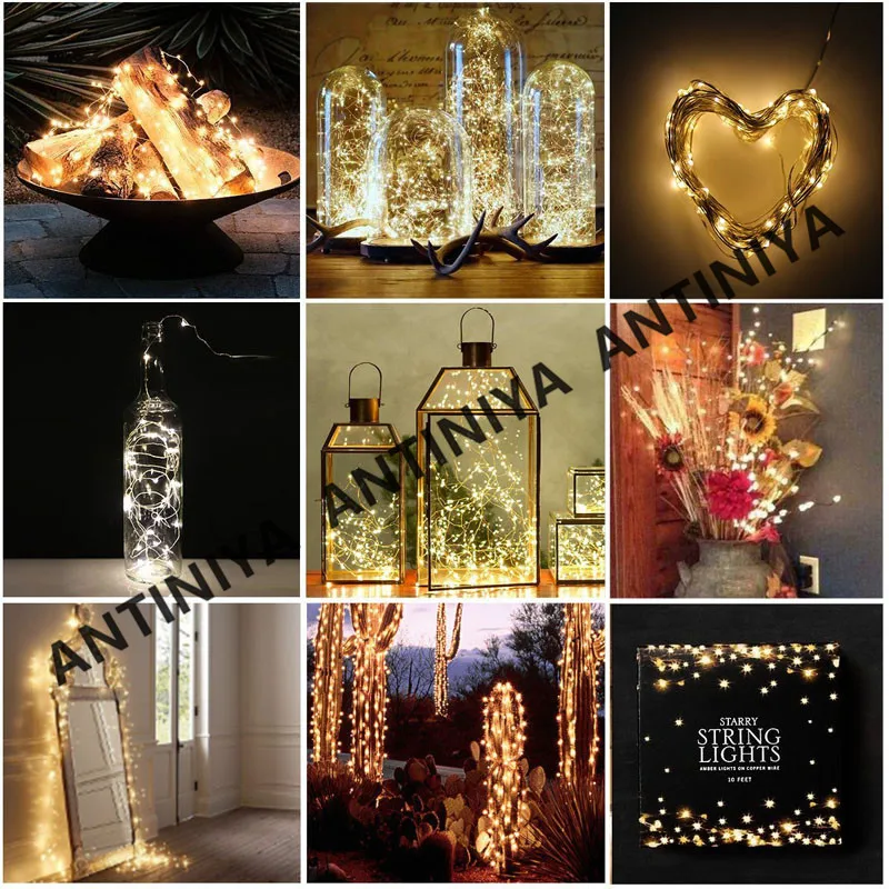 Гирлянсветильник светодиодная на медном проводе с питанием от батарейки | Лампы