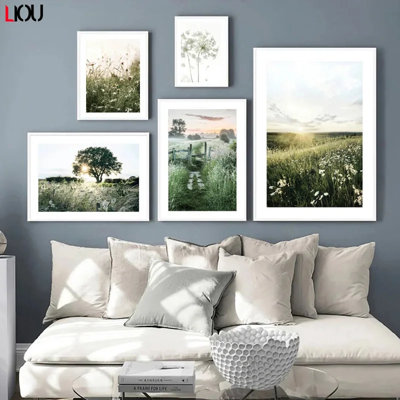 Ромашки Одуванчик долина поезд трава цветок настенная Картина на холсте