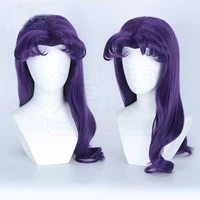 anime cosplay wig purple katsuragi misato cosplay wig heat resistance curly wig synthetic hair wig cap