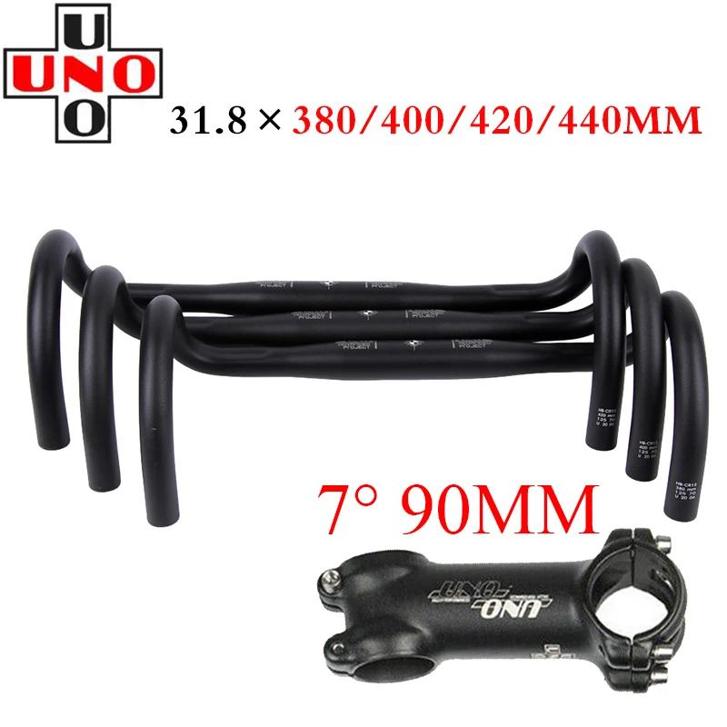 

UNO 31,8 мм руль для шоссейного велосипеда, алюминиевый стержень 90 мм, руль для гоночного велосипеда, Сверхлегкий изогнутый руль 380/400/420 мм, аксе...