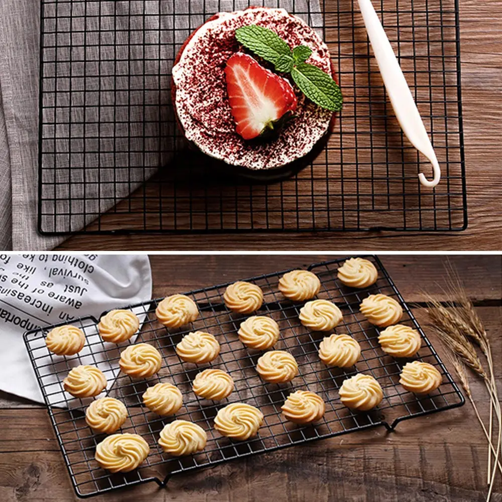 

2pcs/set Nonstick Metal Cake Cooling Rack Grid Net Tray Cookies Biscuits Bread Drying Stand Cooler Holder Baking Tools