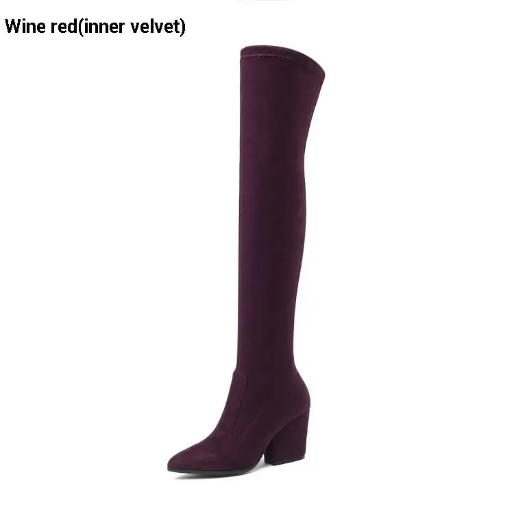 Wine red( velvet) CDAXILAN/Новое поступление, Сапоги выше колена женские сапоги до бедра из искусственной замши женские зимние сапоги на высоком каблуке 8 см - Цвет: Wine red( velvet)