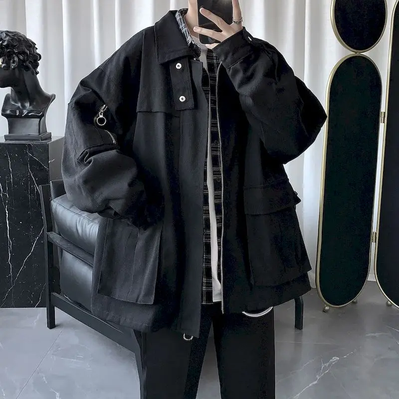 

jacket male student loose casual trend Hong Kong style coat retro cool top