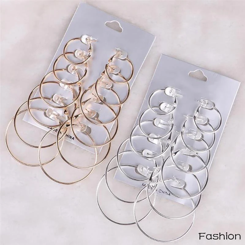 

6 Pairs Set Oversized Huge Hoop Earrings For Women Exaggerated Sexy Smooth Big Circle Earring Elegant Party Gift High Quality