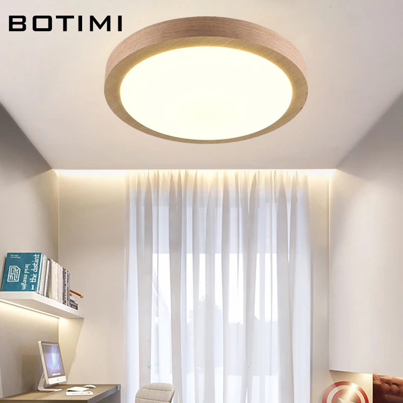 BOTIMI 220 В круглый светодиодный потолочный светильник из цельного дерева для