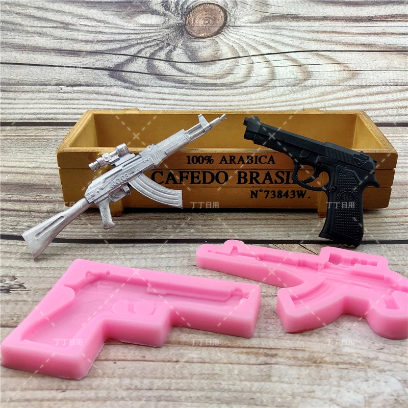 

DIY Pistol AK Gun Shape Fondant Soap 3D Cake Silicone Mold Cupcake Jelly Candy Chocolate Decoration Baking Tool Moulds