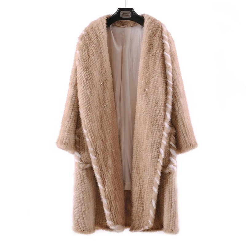 Real Natural Mink Fur Coat Long Sleeve High Quality Knitted Women Winter | Женская одежда
