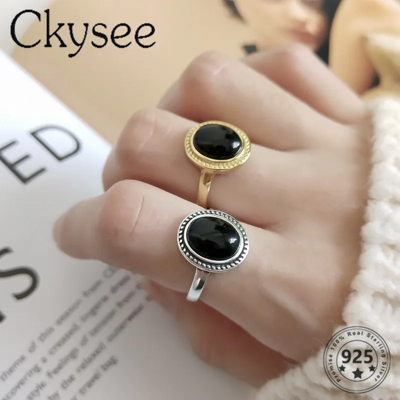 

Ckysee 925 пробы Серебряные Кольца Высокое качество золотые кольца черный оникс для женщин Оригинальные ювелирные украшения шармы серебристог...
