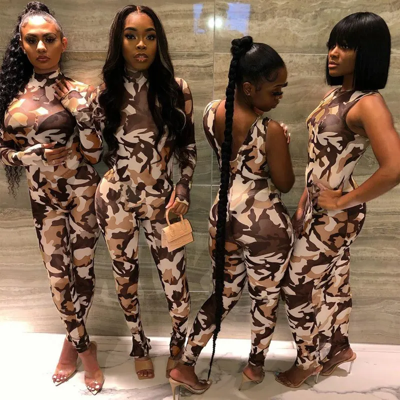 Женский спортивный комбинезон осень-зима взрослых камуфляжной расцветки с