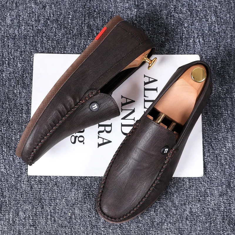 

2021 Spring Men Casual Shoes Fashion Men Shoes Leather Sneakers Tide Men Loafers Moccasins Slip on Men Flats Male Driving Shoes
