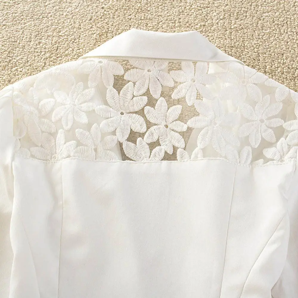 Женский офисный Блейзер белый однотонный блейзер с длинным рукавом кружевной