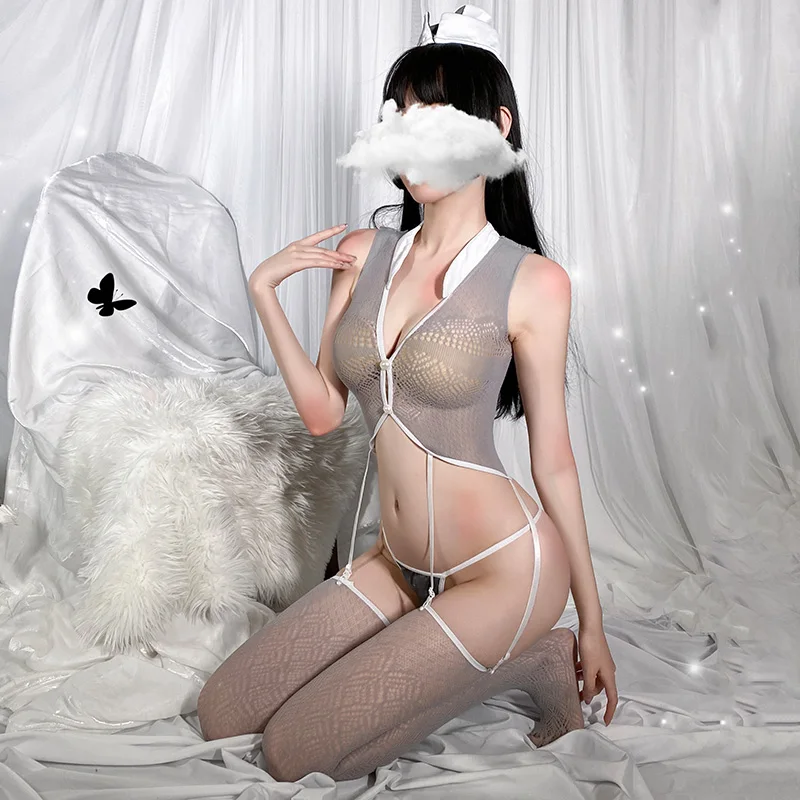 Соблазнительное нижнее белье горничной косплей костюм ведущей Прозрачное