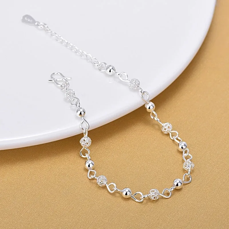 Real Silver Anklets 925 Fashion Silver Jewelry Hollow Beads Anklet for Women Girls Friend Foot Barefoot Leg Jewelry Gifts images - 6