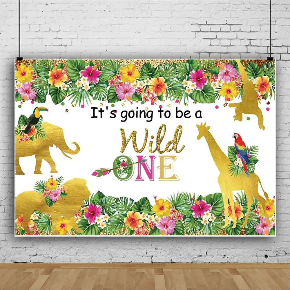 

Jungle Forest Flower Safari Animal Wild One Newborn Baby Shower 1st Birthday Backdrop Vinyl Photography Background Photophone
