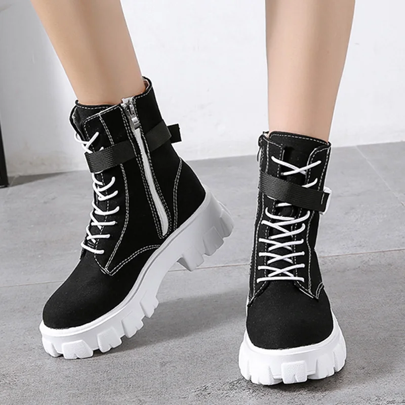 

Comfortable Women Concise Shoe Spring Autumn punk 2021 New Women Boots Mid-Calf Boot Thick Bottom Canvas Ladies Shoes Fashion