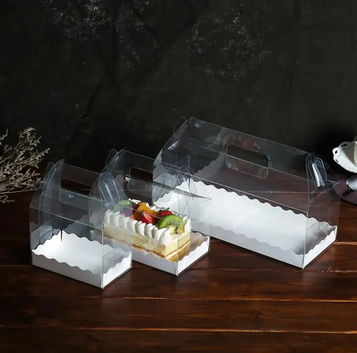 

Environmentally friendly transparent cake roll box PET green plastic hand-held cheesecake box Swiss roll box SN3852