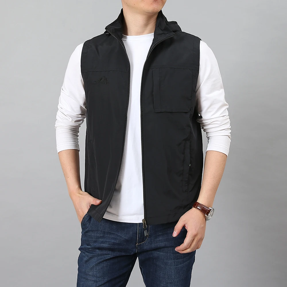 

New Male Casual Summer Big Size 7XL Sleeveless Vest Men Multi Pocket Outdoor Travel Photograph Waistcoat Fishing Vests with Cap