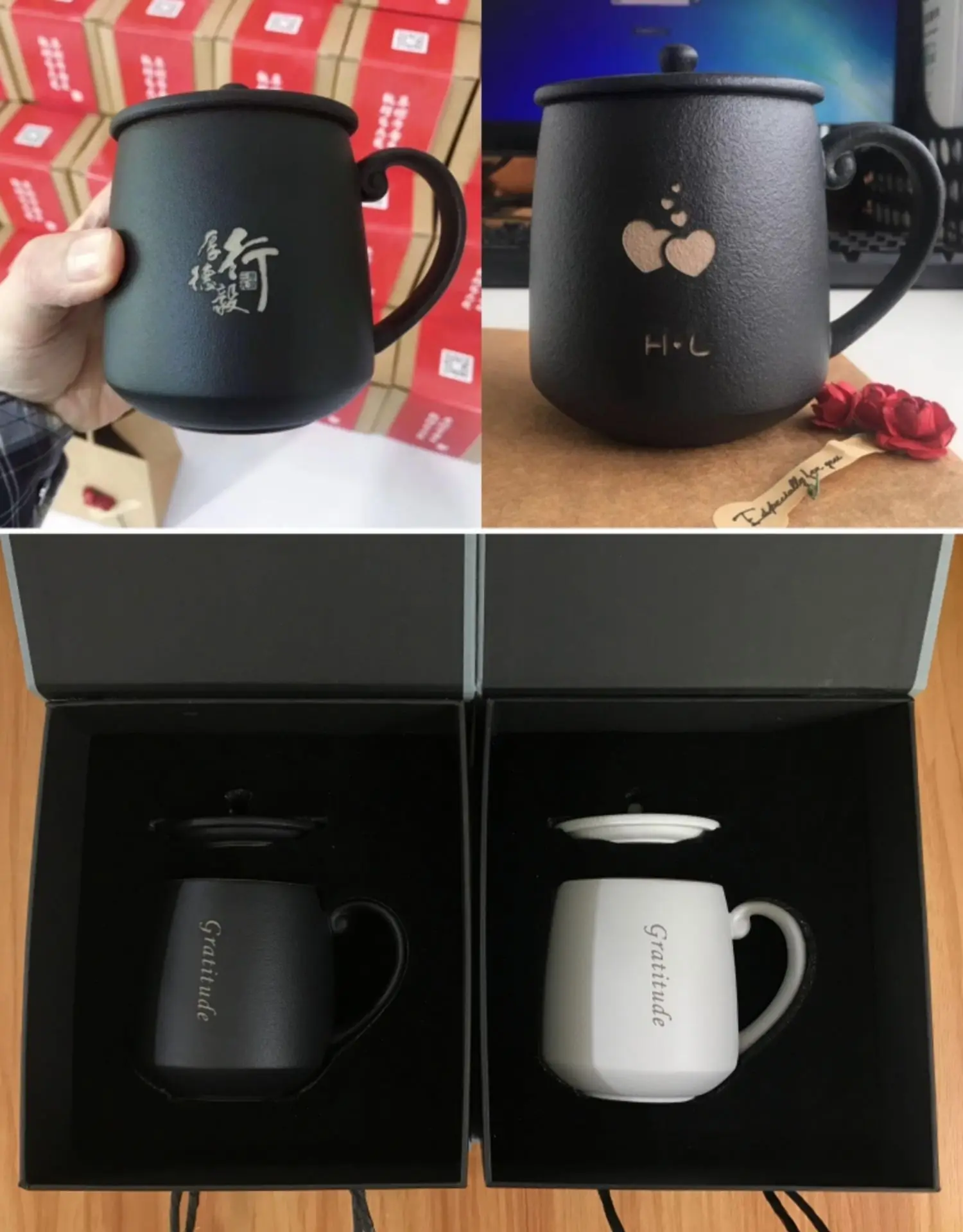 

Black Luxury Coffee Mugs Ceramic Gifts Design Couple Espresso Travel Mug Set With Lid Kubek Termiczny Kitchen Dining Bar EA60MK