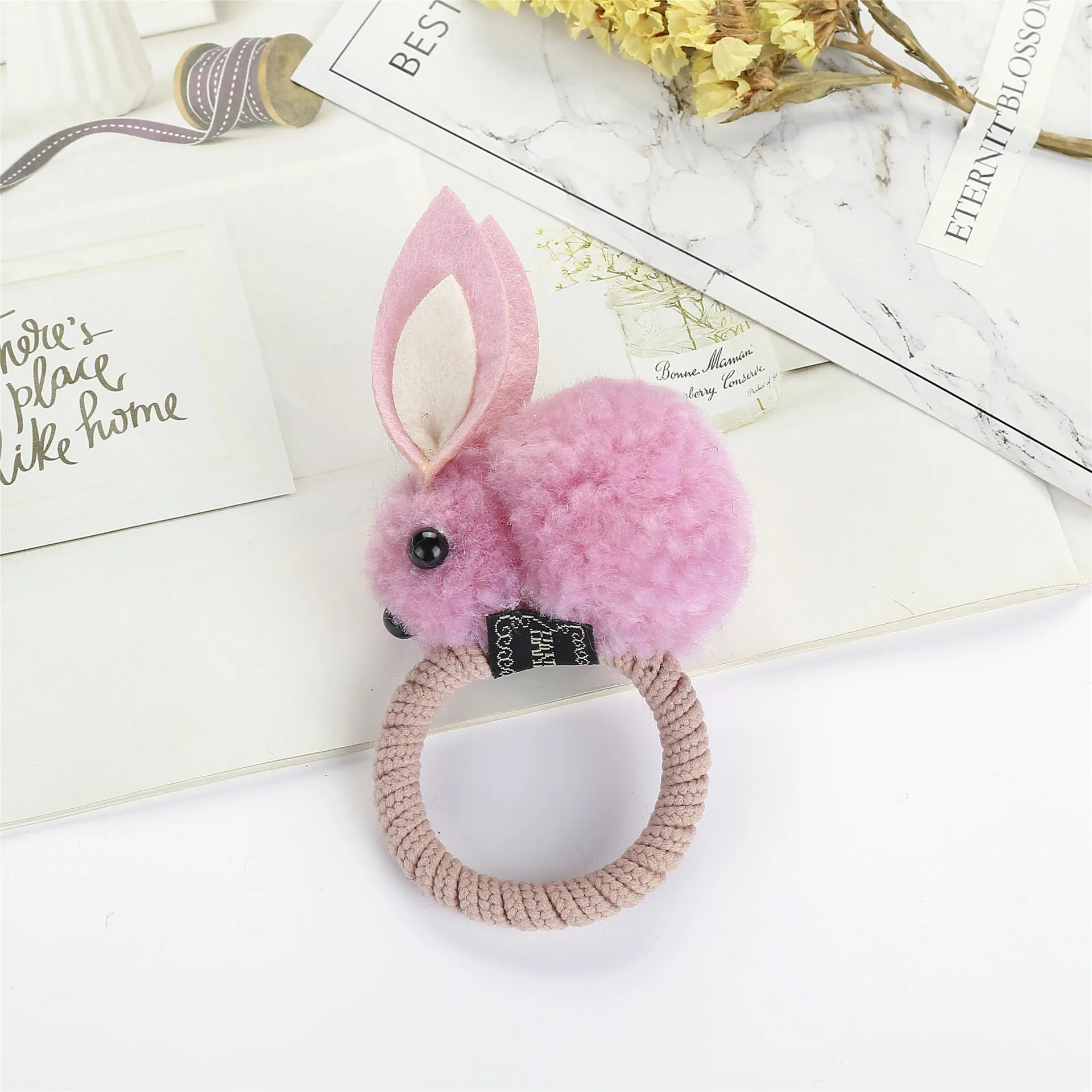 PINK 1 шт Новые дети милый кролик животные волосы кольцо ободок плюшевый кролик с ушами заколки для волос девушки аксессуары для волос - Цвет: PINK