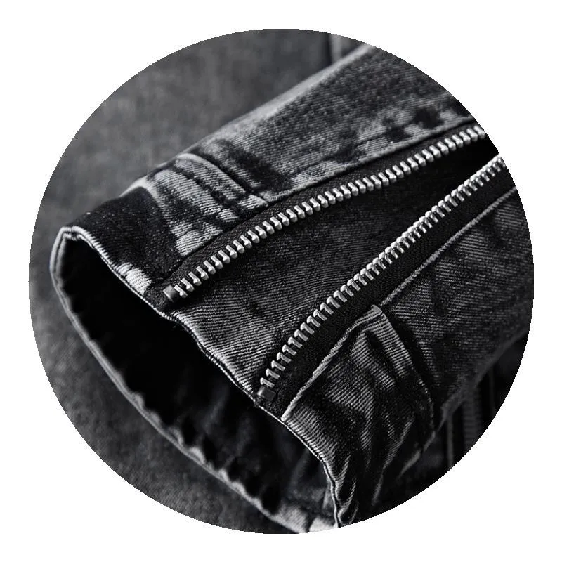 Мужская джинсовая куртка черная синяя однотонная винтажная куртка-бомбер на