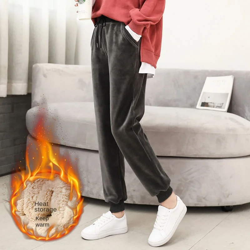 

Women Winter Cashmere Casual Pants Fleece-Lined Exercise Leisure Warm Harem Pants Loose Fashion Slim Comfortable Plus Size Wint