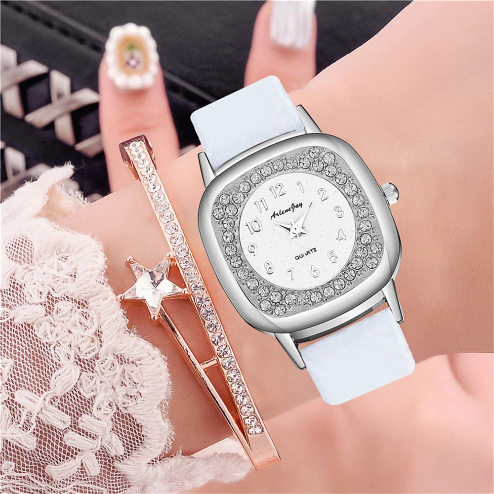 

Luxury Square Arabic Numbers Women Watch Casual Leather Rhinestone Watches Gift Clock Montre Femme Reloj Mujer